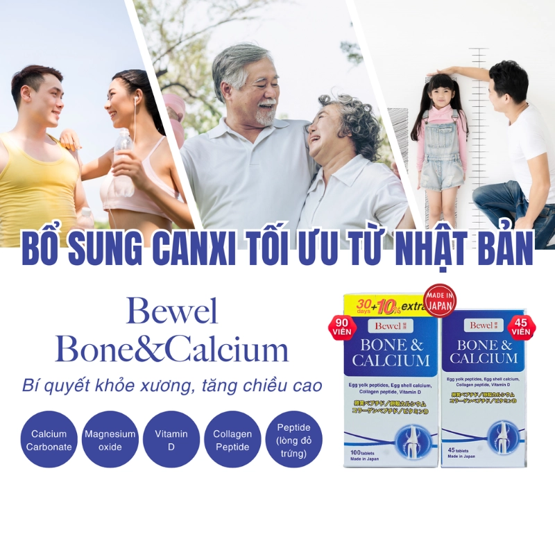 Combo 2 Viên uống hỗ trợ xương và tăng chiều cao Waki Bewel Bone & Calcium - 100 viên