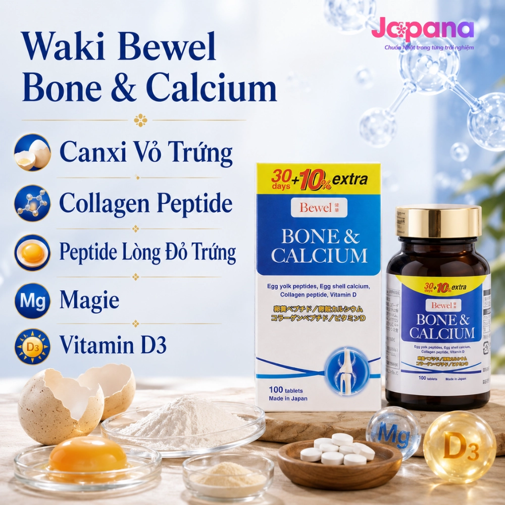 Combo 2 Viên uống hỗ trợ xương và tăng chiều cao Waki Bewel Bone & Calcium - 100 viên