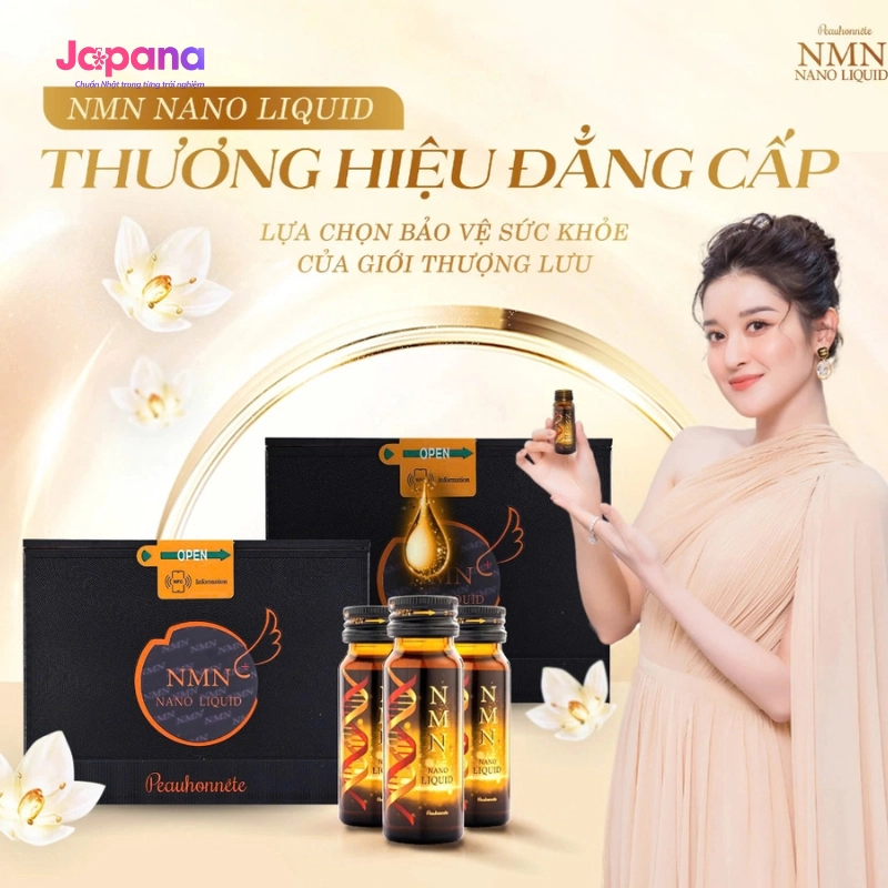 Nước uống trẻ hóa da Peauhonnete NMN+ Nano Liquid 12000 - Hộp 12 chai x 30ml - Date 12/2026