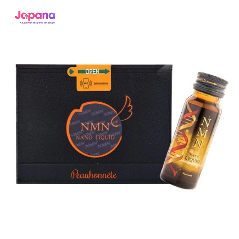 Nước uống trẻ hóa da Peauhonnete NMN+ Nano Liquid 12000 - Hộp 12 chai x 30ml - Date 12/2026