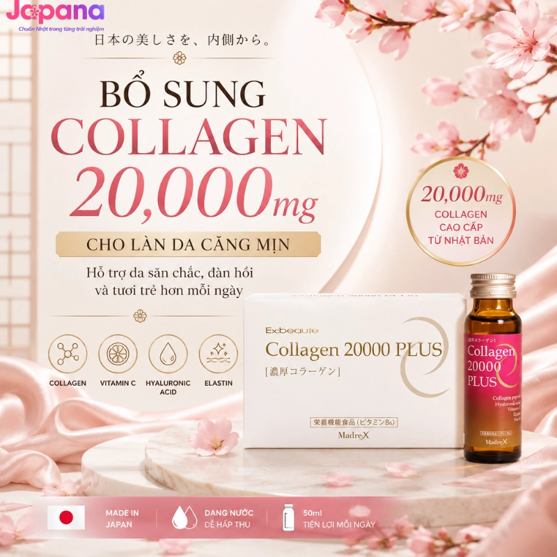 Nước uống đẹp da Collagen 20000mg Plus (Hộp 10 chai x 50ml)