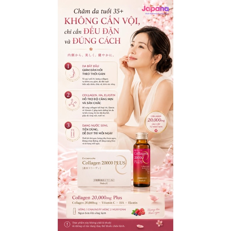 Nước uống đẹp da Collagen 20000mg Plus (Hộp 10 chai x 50ml)