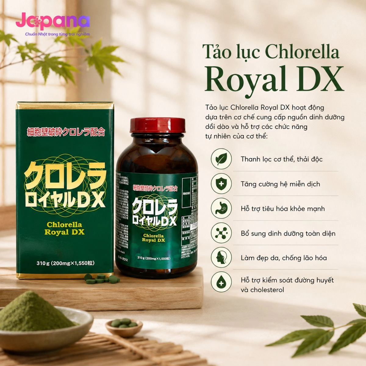 Tảo lục Chlorella Royal DX Nhật Bản 1550 viên