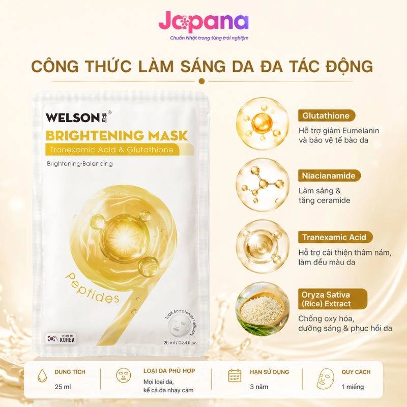 Mặt nạ dưỡng trắng da Welson Brightening Mask 10 miếng