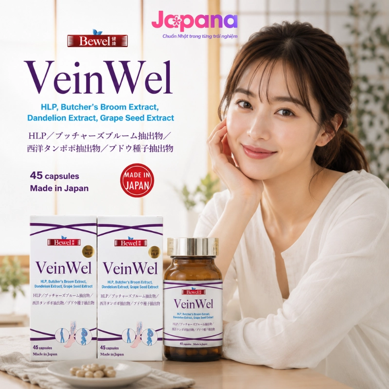 Combo 2 Viên uống phòng ngừa giãn tĩnh mạch Waki Bewel Veinwel 45 viên