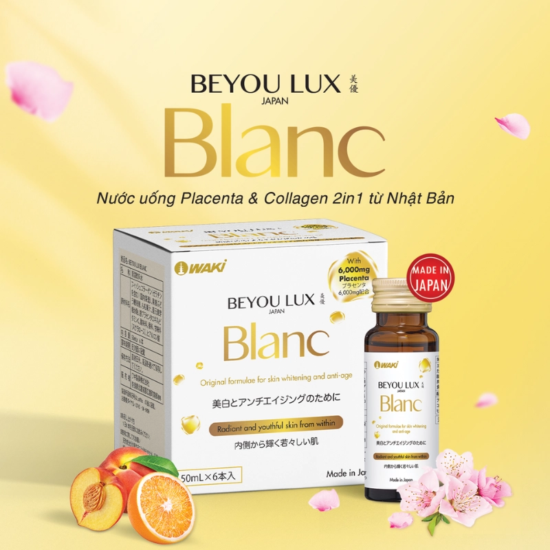 Combo 2 Nước uống Placenta & Collagen 2in1 Beyou Lux Blanc - Hộp 6 chai x 50ml - Date 09/2027