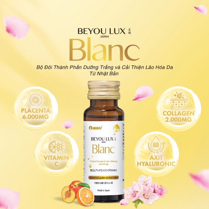 Combo 2 Nước uống Placenta & Collagen 2in1 Beyou Lux Blanc - Hộp 6 chai x 50ml - Date 09/2027
