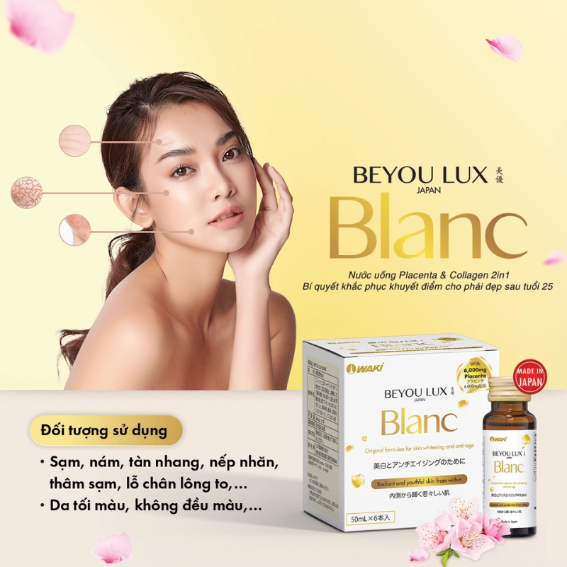 Combo 2 Nước uống Placenta & Collagen 2in1 Beyou Lux Blanc - Hộp 6 chai x 50ml - Date 09/2027