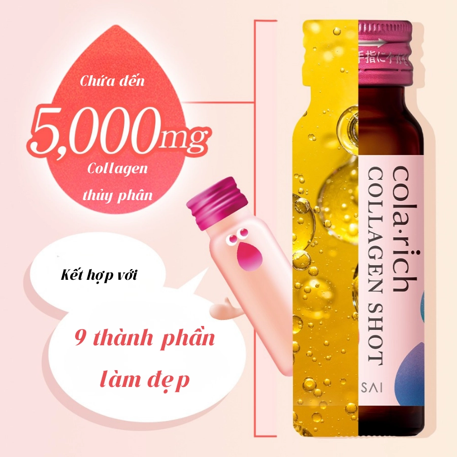 Nước uống Collagen Cola Rich shot Q'sai - Hộp 10 chai x 50ml