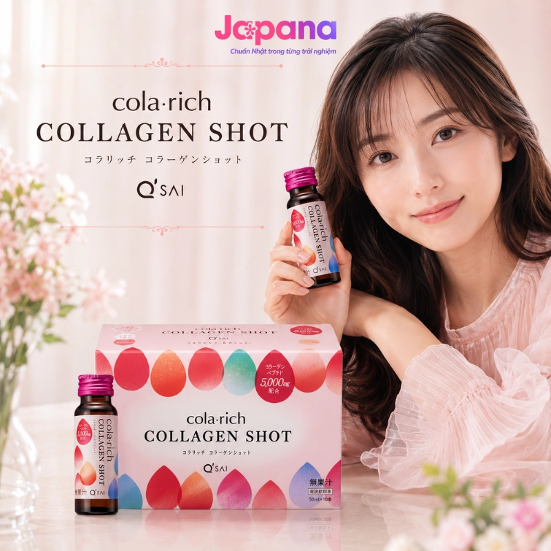 Nước uống Collagen Cola Rich shot Q'sai - Hộp 10 chai x 50ml