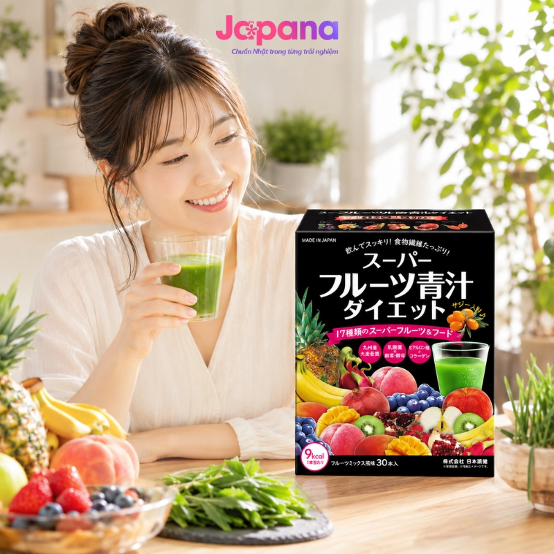 Bột uống nước ép trái cây xanh Nihon Yakken Super Fruit Green Juice Diet 30 gói