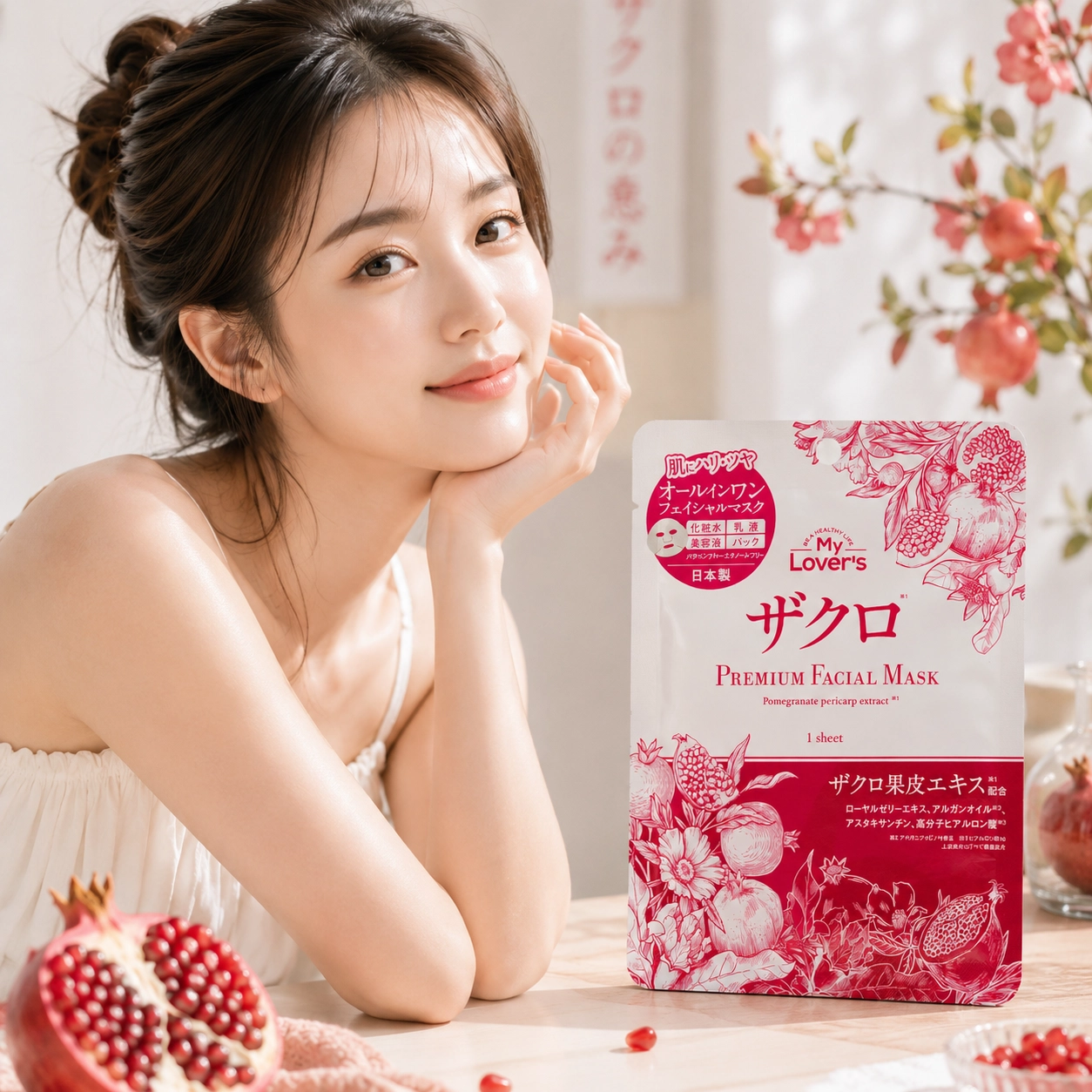 Mặt nạ dưỡng ẩm chiết xuất Lựu đỏ My Lover's Zakuro Premium Facial Mask 1 miếng