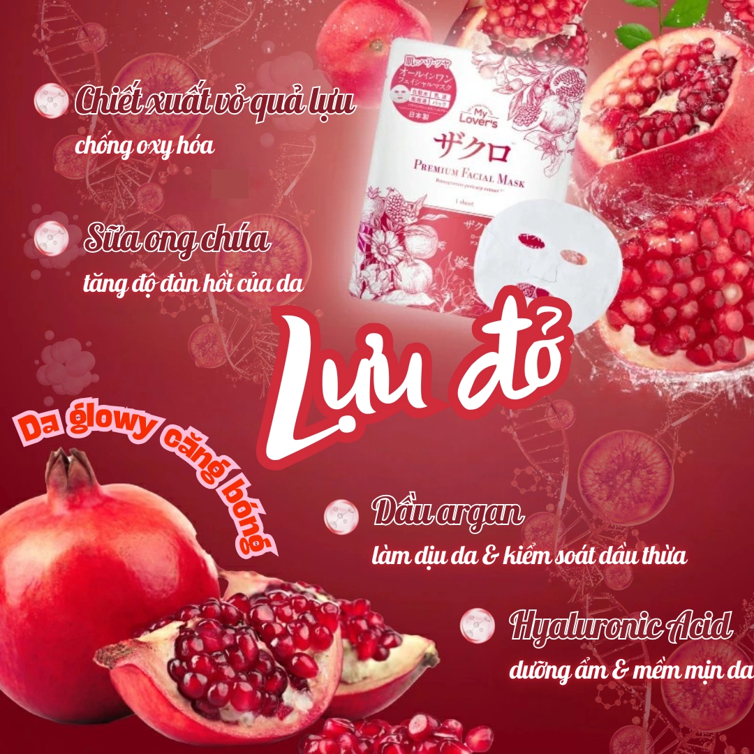 Mặt nạ dưỡng ẩm chiết xuất Lựu đỏ My Lover's Zakuro Premium Facial Mask 1 miếng