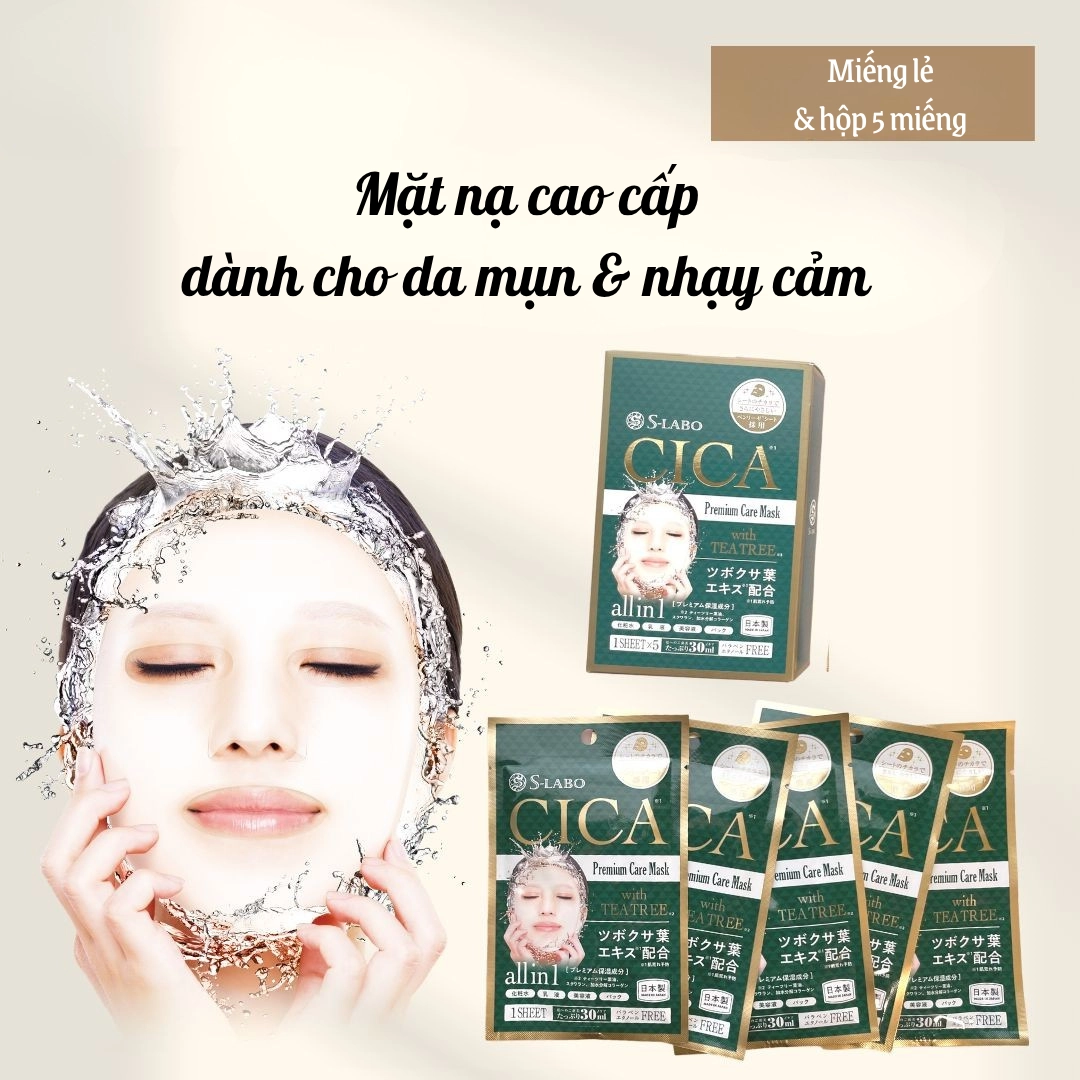 Mặt nạ dưỡng ẩm dành cho da khô S-LABO CICA Face Mask 5 miếng