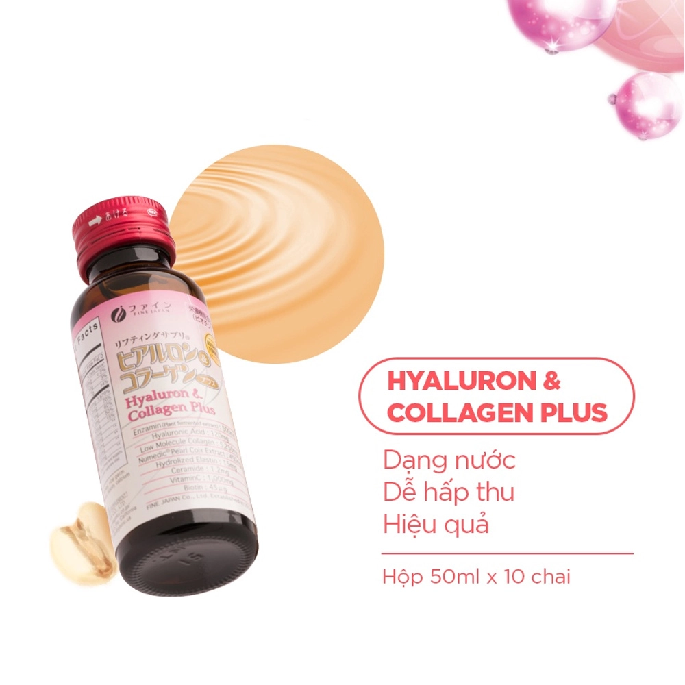 Combo 6 Nước uống Collagen & Hyaluron Fine Japan Plus 5.250mg - 2 chai x 50ml