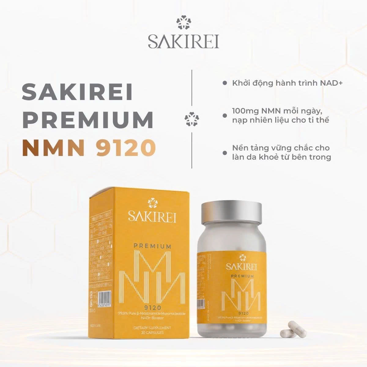 Viên uống hỗ trợ chống lão hóa Sakirei Premium NMN 9120 Nhật Bản 30 viên