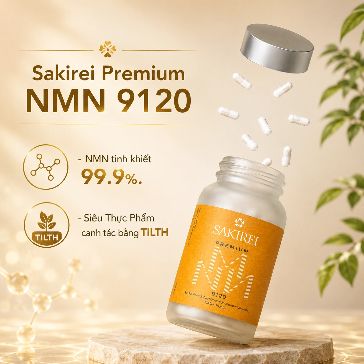 Viên uống hỗ trợ chống lão hóa Sakirei Premium NMN 9120 Nhật Bản 30 viên