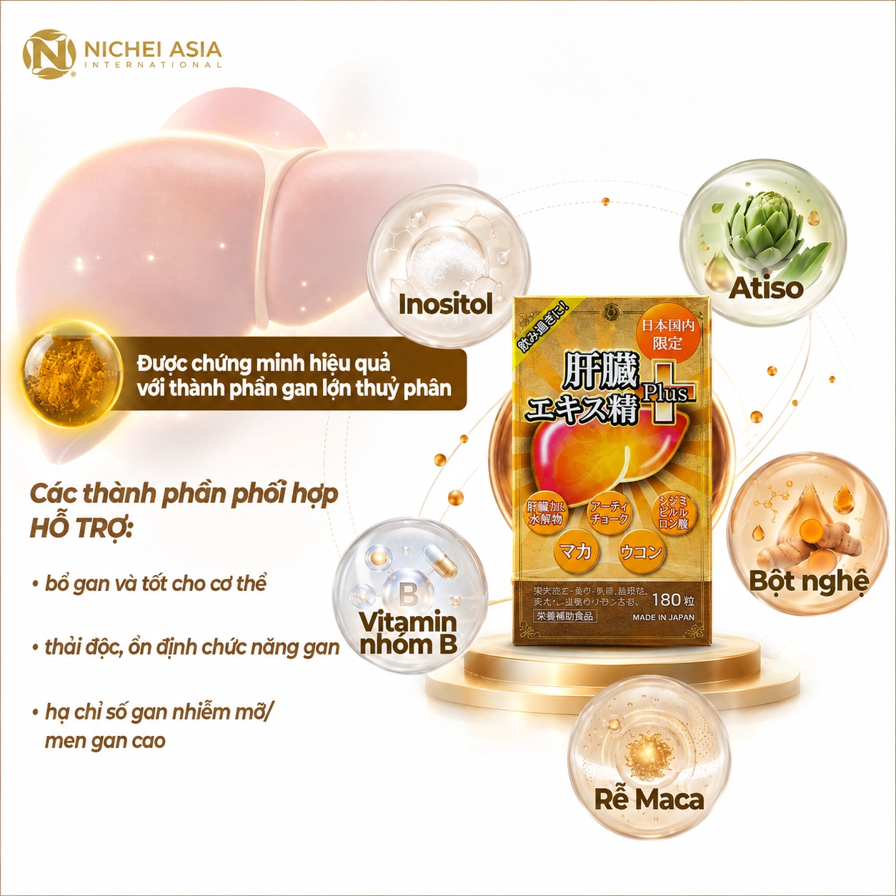 Viên uống hỗ trợ giải độc gan Nichiei Bussan Liver Hydrolyzate Plus 180 viên