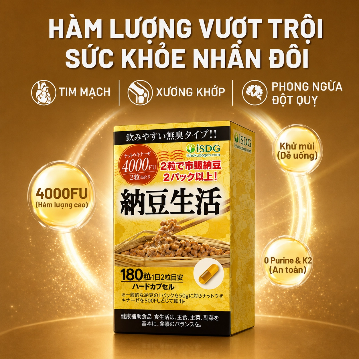 Viên uống hỗ trợ điều trị tai biến iSDG Nattokinase 4000FU 180 viên