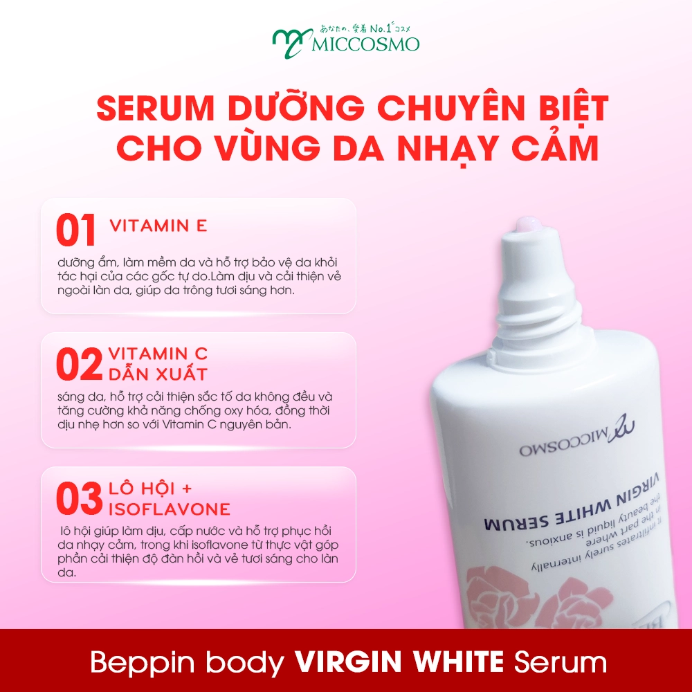 Tinh chất hỗ trợ làm hồng nhũ hoa và vùng bikini Miccosmo Beppin Body Virgin White Serum 30g