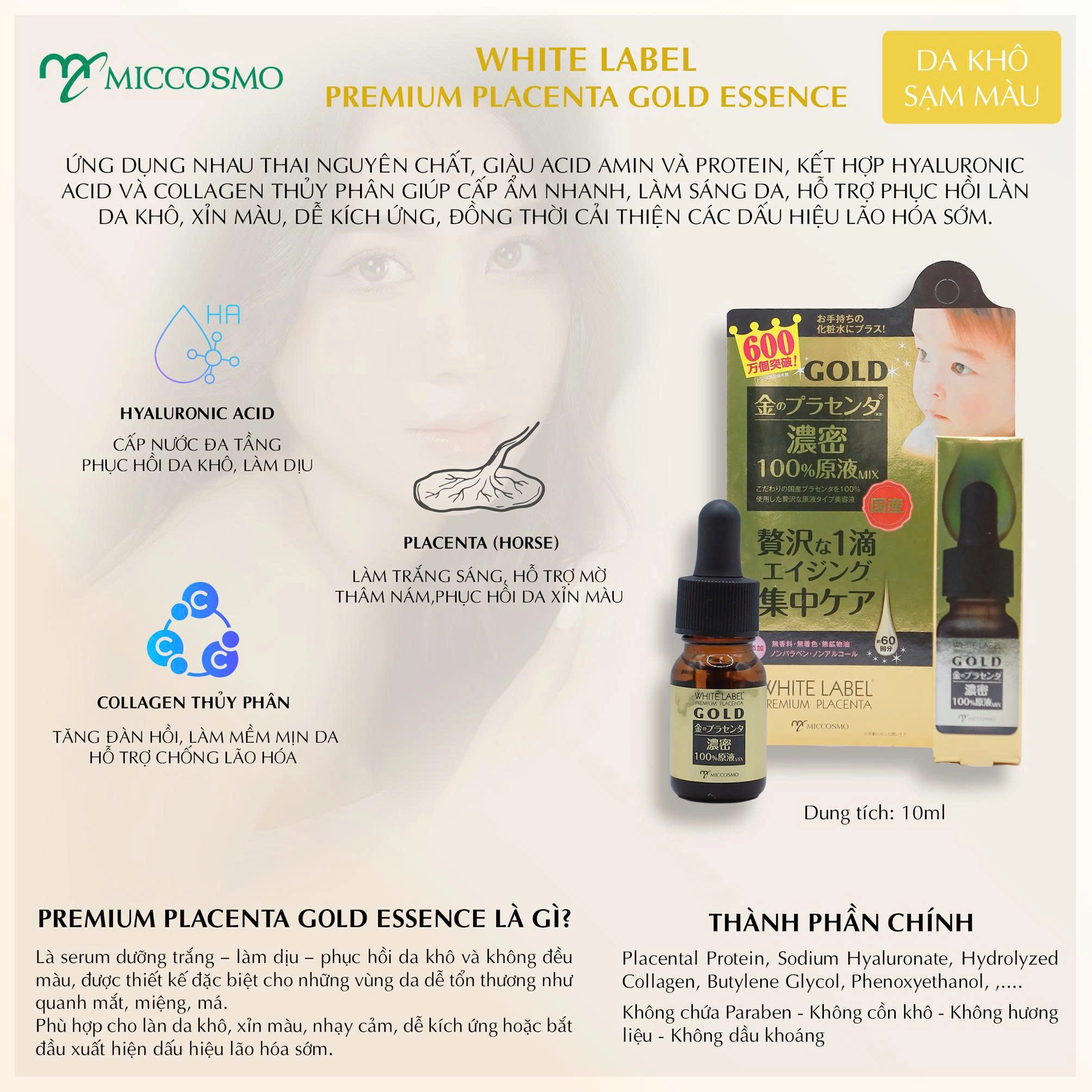 Tinh chất cô đặc ngừa lão hóa Miccosmo White Label Premiun Placenta Gold Essence 10ml