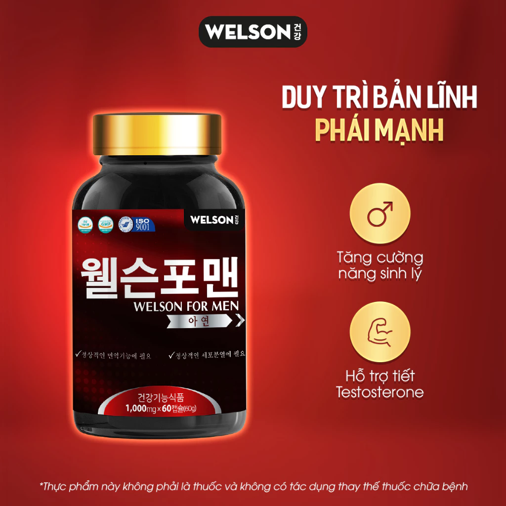 Viên uống hỗ trợ tăng cường sinh lý nam Testosterone Welson For Men 60 viên