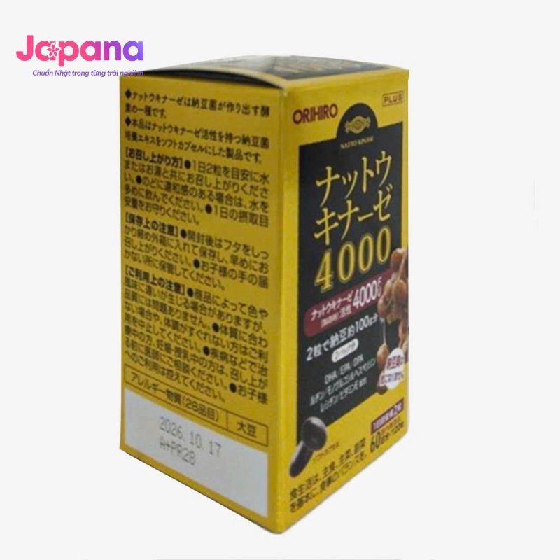 Combo 3 hộp Viên uống hỗ trợ điều trị tai biến, đột quỵ Orihiro Nattokinase 4000FU 120 viên