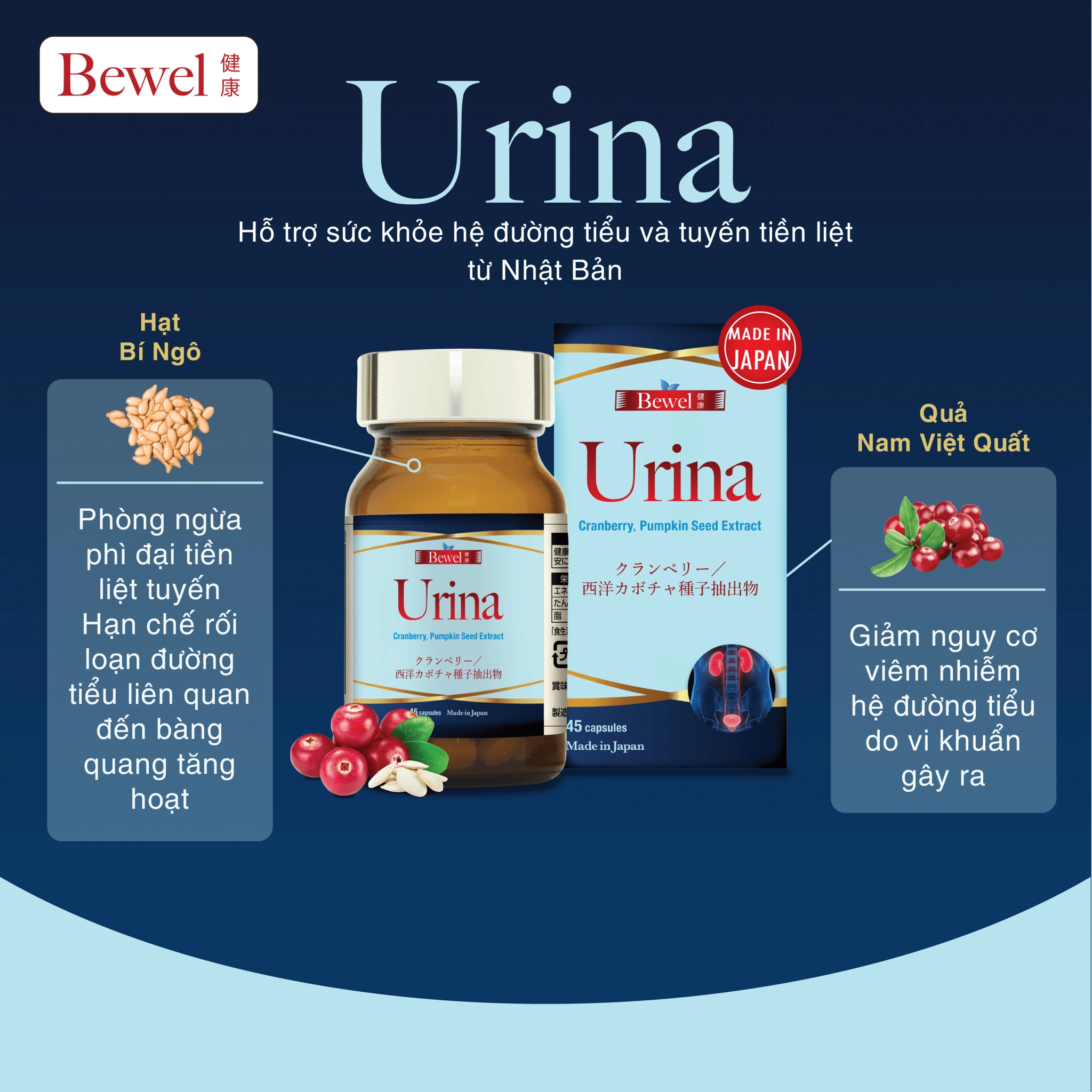 Combo 2 hộp Viên uống hỗ trợ tuyến tiền liệt Waki Bewel Urina 45 viên