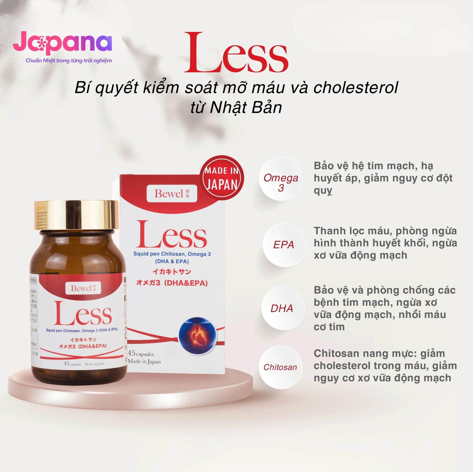 Combo 2 hộp Viên uống kiểm soát mỡ máu, cholesterol Bewel Less - 45 viên
