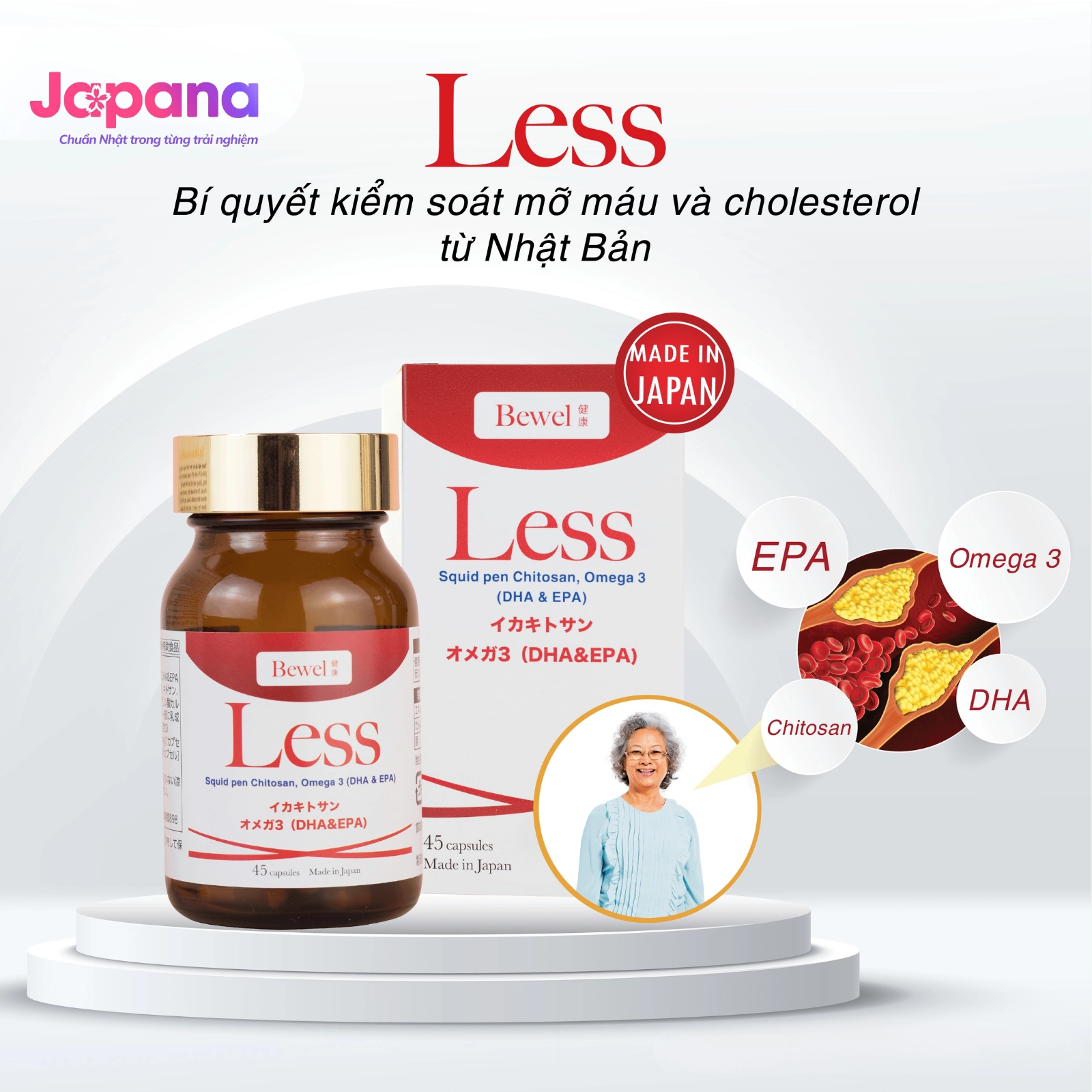 Combo 2 hộp Viên uống kiểm soát mỡ máu, cholesterol Bewel Less - 45 viên