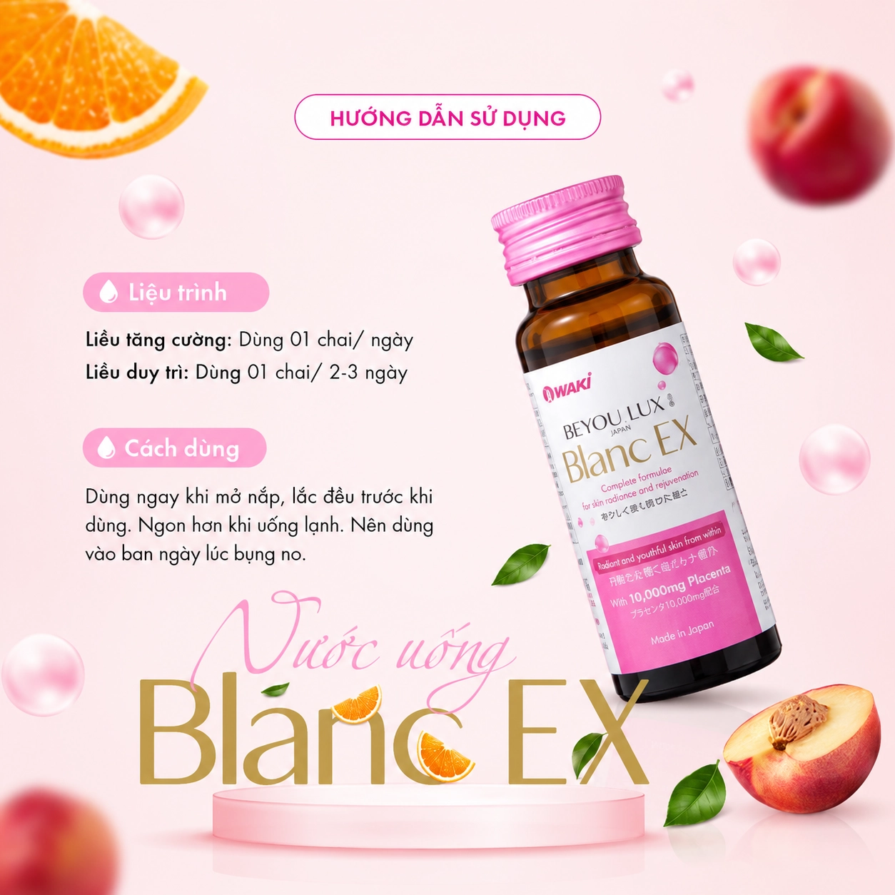 Combo 2 hộp Nước Uống Sáng Da Placenta & Collagen 2in1 Beyou Lux Blanc EX (Hộp 10 chai x 50 ml)