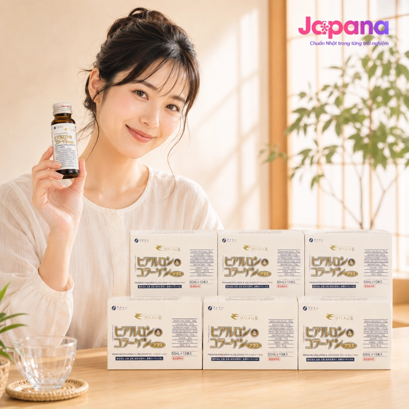 Combo 6 hộp Nước uống Collagen Yến Fine Japan H&C Premium with Sallownest`s Bird (Hộp 10 chai x 50ml)