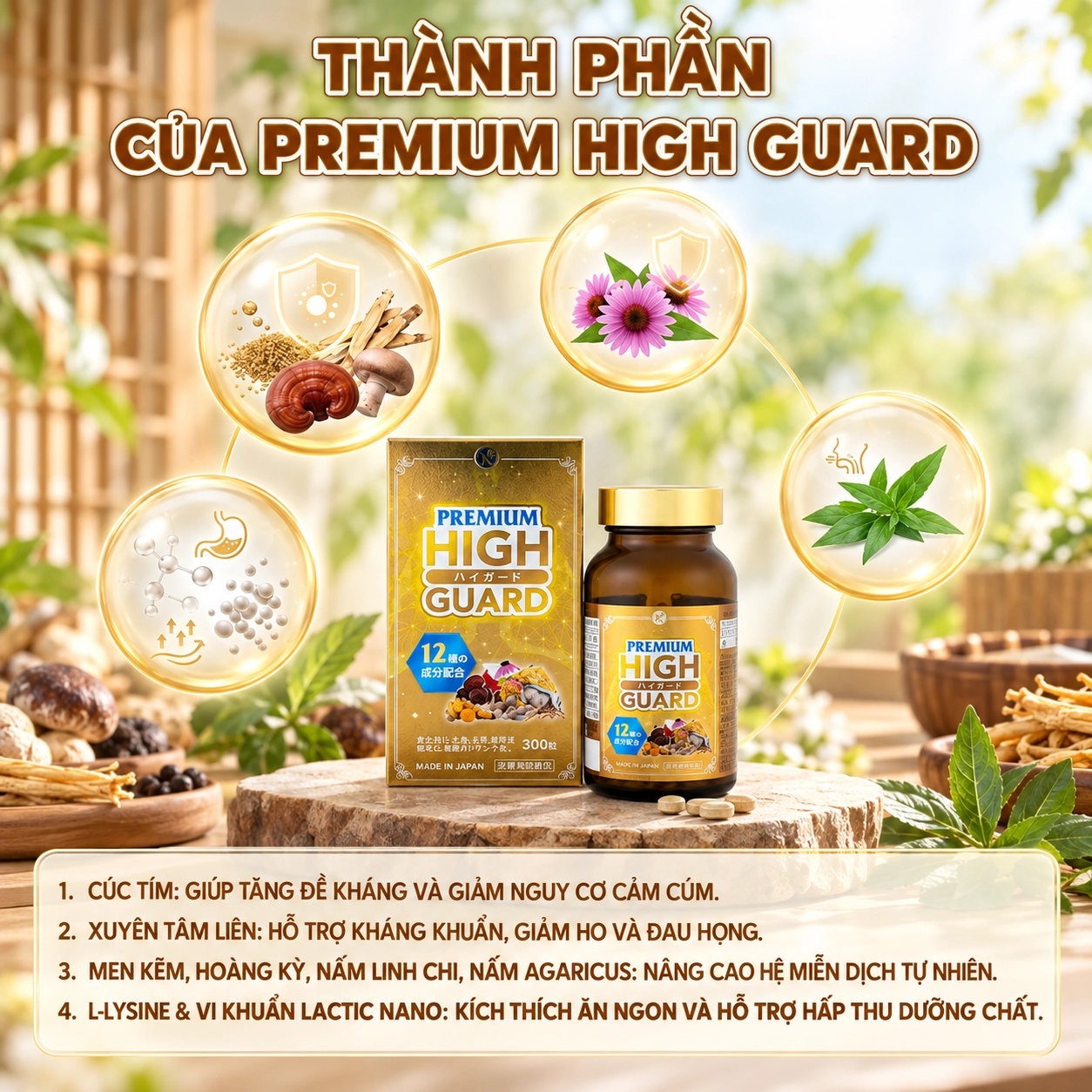 Viên uống bổ phổi Nichiei Bussan Premium High Guard 300 viên