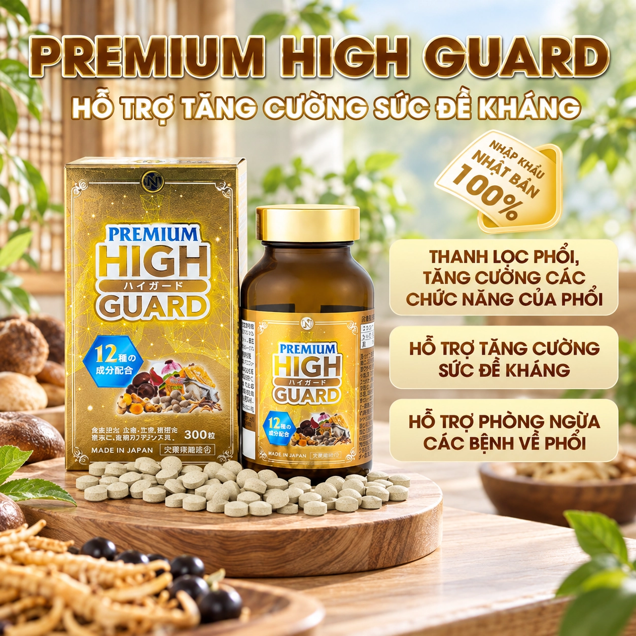 Viên uống bổ phổi Nichiei Bussan Premium High Guard 300 viên