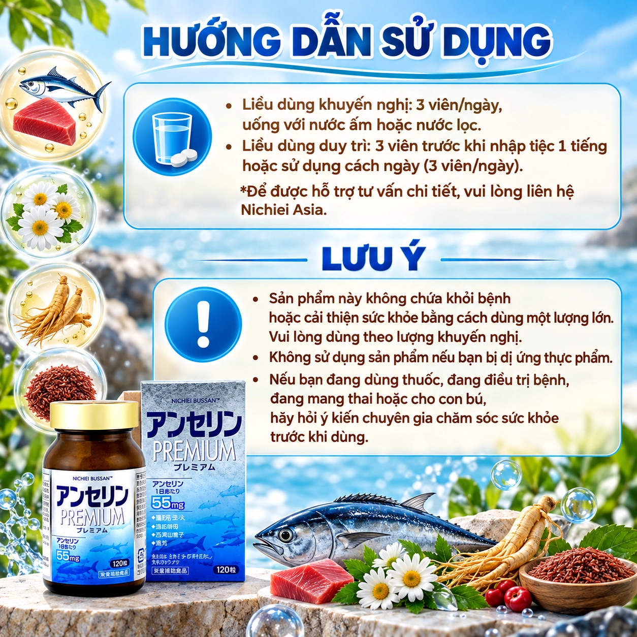 Viên uống hỗ trợ kiểm soát Acid Uric Nichiei Bussan Anserine Premium 120 viên
