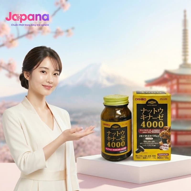 Viên uống hỗ trợ phòng ngừa tai biến Orihiro Nattokinase 4000FU 120 viên - Date 06/2027