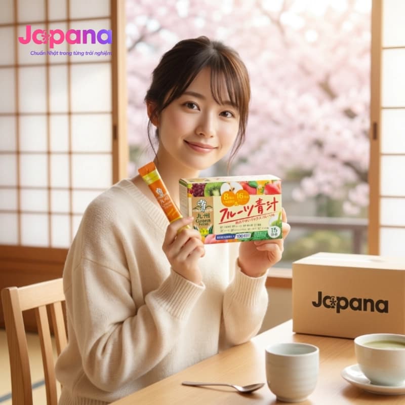 Bột rau củ và trái cây hỗ trợ tiêu hóa Fruits Aojiru Green Farm 45g - (15 gói x 3g)/Hộp - Date 07/2027