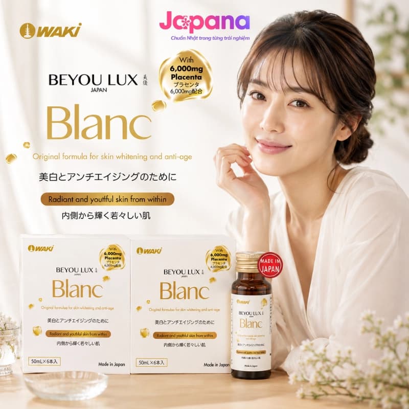Combo 2 hộp Nước uống Placenta & Collagen 2in1 Beyou Lux Blanc - Hộp 6 chai x 50ml - Date 09/2027