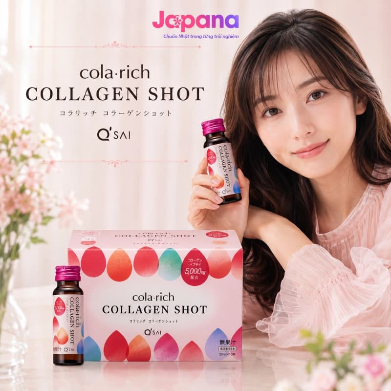 Nước uống Collagen Cola Rich Shot Q'sai - Hộp 10 chai x 50ml
