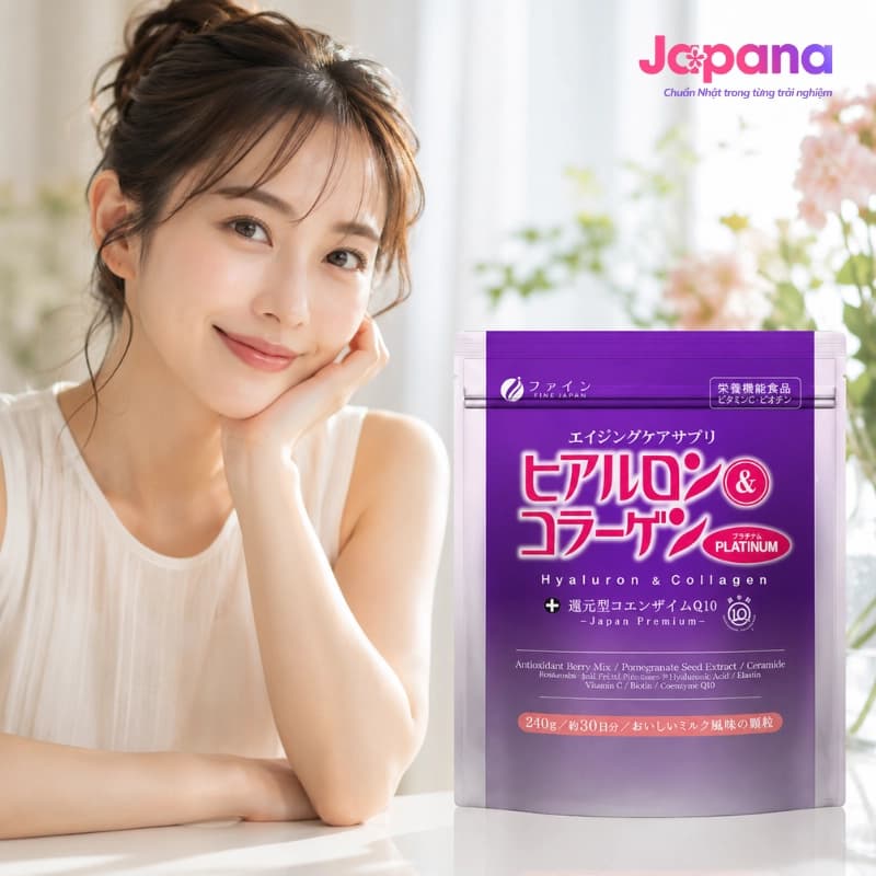 Bột uống làm đẹp da Fine Japan Hyaluron & Collagen + Q10 Platium 240gr