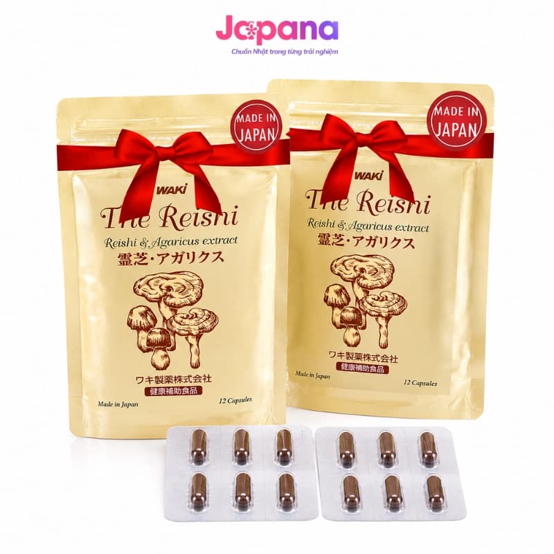 Khuyến mãi 2 gói Viên uống Xích linh chi & Nấm Agaricus 2in1 The Reishi - 12 viên