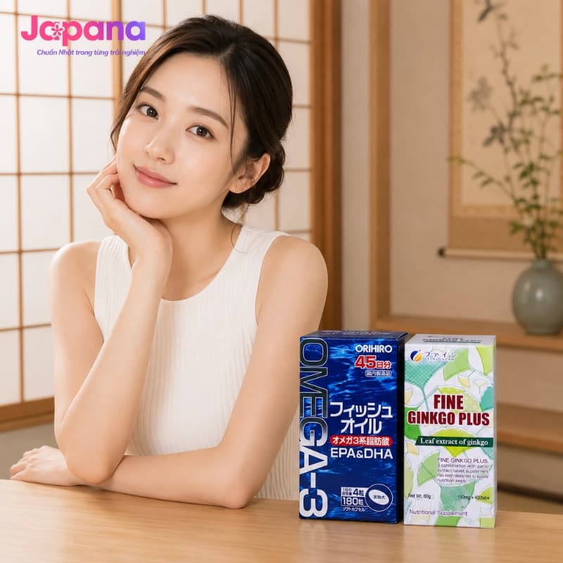 Combo chăm sóc não bộ 1 hộp Viên uống Fine Ginkgo Plus 400 viên + 1 hộp Viên uống Orihiro Omega-3 Orihiro 180 viên