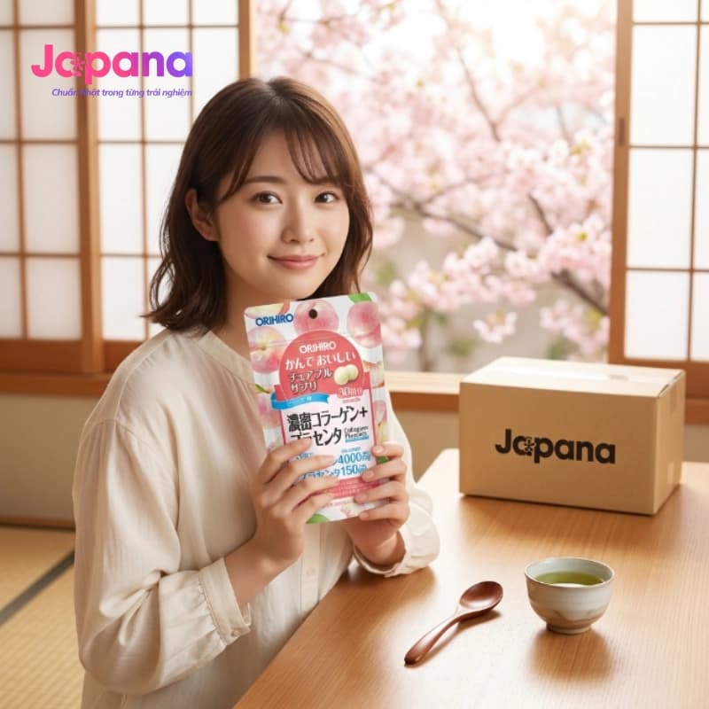 Viên nhai bổ sung Collagen + Placenta vị đào Orihiro 90 viên
