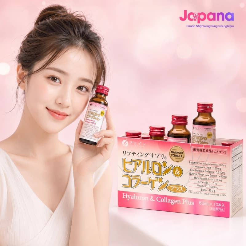 Nước uống Collagen & Hyaluron Fine Japan Plus 5.250mg (Hộp 10 chai x 50ml)