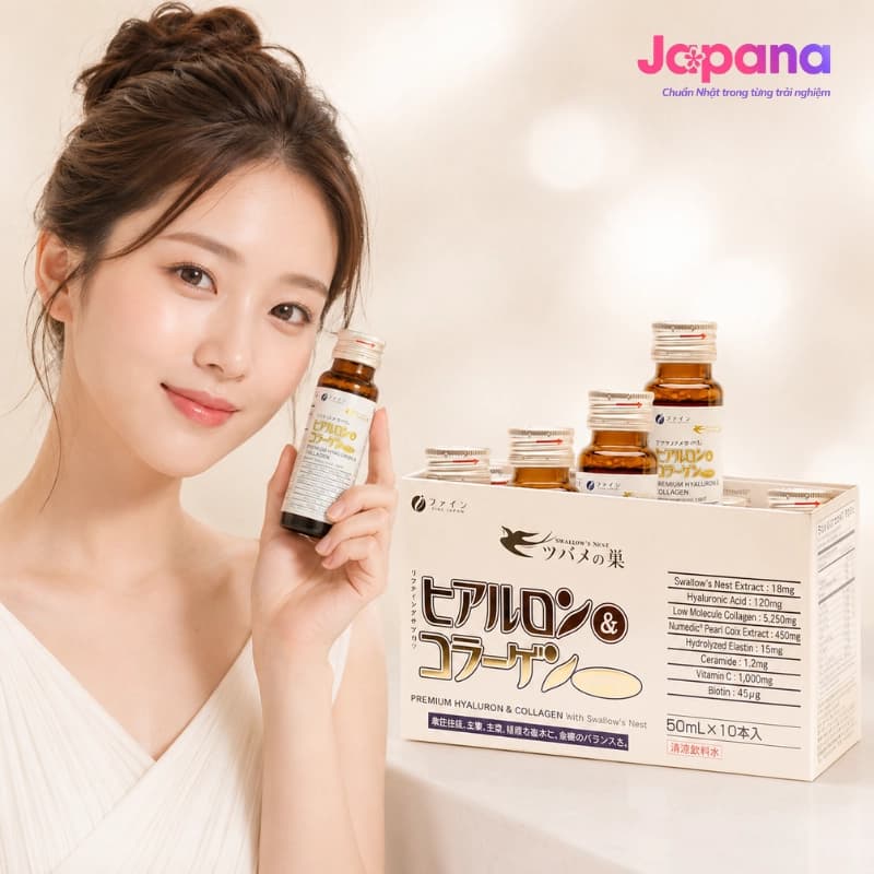 Nước uống Collagen Yến Fine Japan H&C Premium with Sallownest`s Bird (Hộp 10 chai x 50ml)
