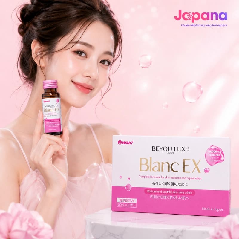 Nước Uống Sáng Da Placenta & Collagen 2in1 Beyou Lux Blanc EX (Hộp 10 chai x 50 ml)