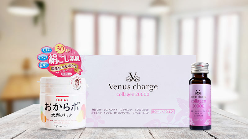 Bộ nước uống Collagen Venus Charge 20.000mg và mặt nạ váng đậu nành White Label Okalab