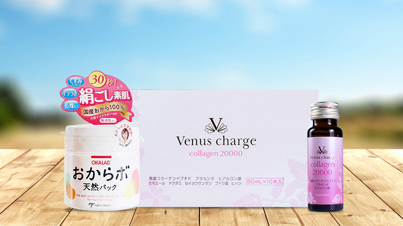 Bộ nước uống Collagen Venus Charge 20.000mg và mặt nạ váng đậu nành White Label Okalab