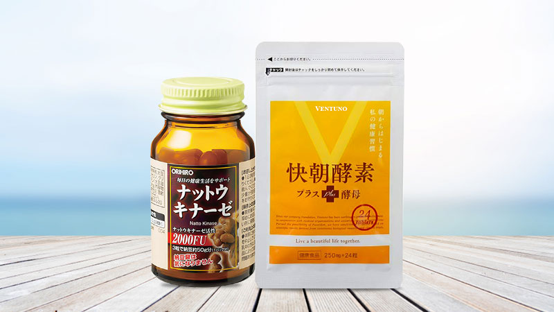 Bộ viên uống giảm cân Enzyme Fucoidan Kaicho 24 viên và viên uống hỗ trợ điều trị tai biến Orihiro Nattokinase 2000FU