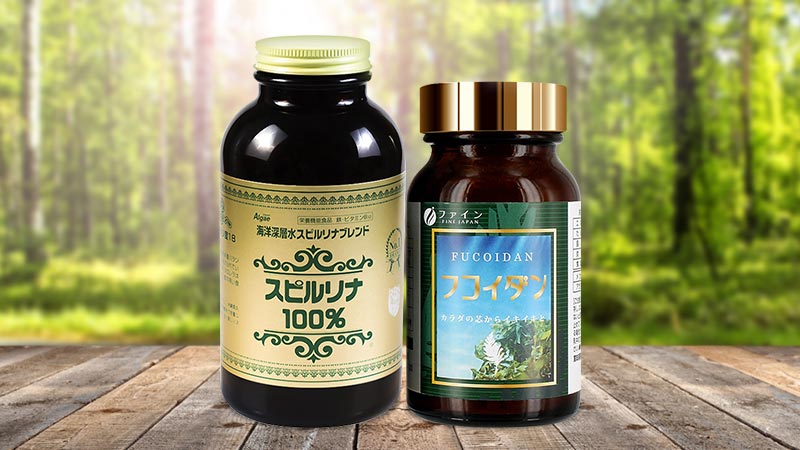 Bộ đôi bảo vệ sức khỏe, kéo dài tuổi thọ Fucoidan Fine Japan 198 viên và tảo xoắn Spirulina 2200 viên